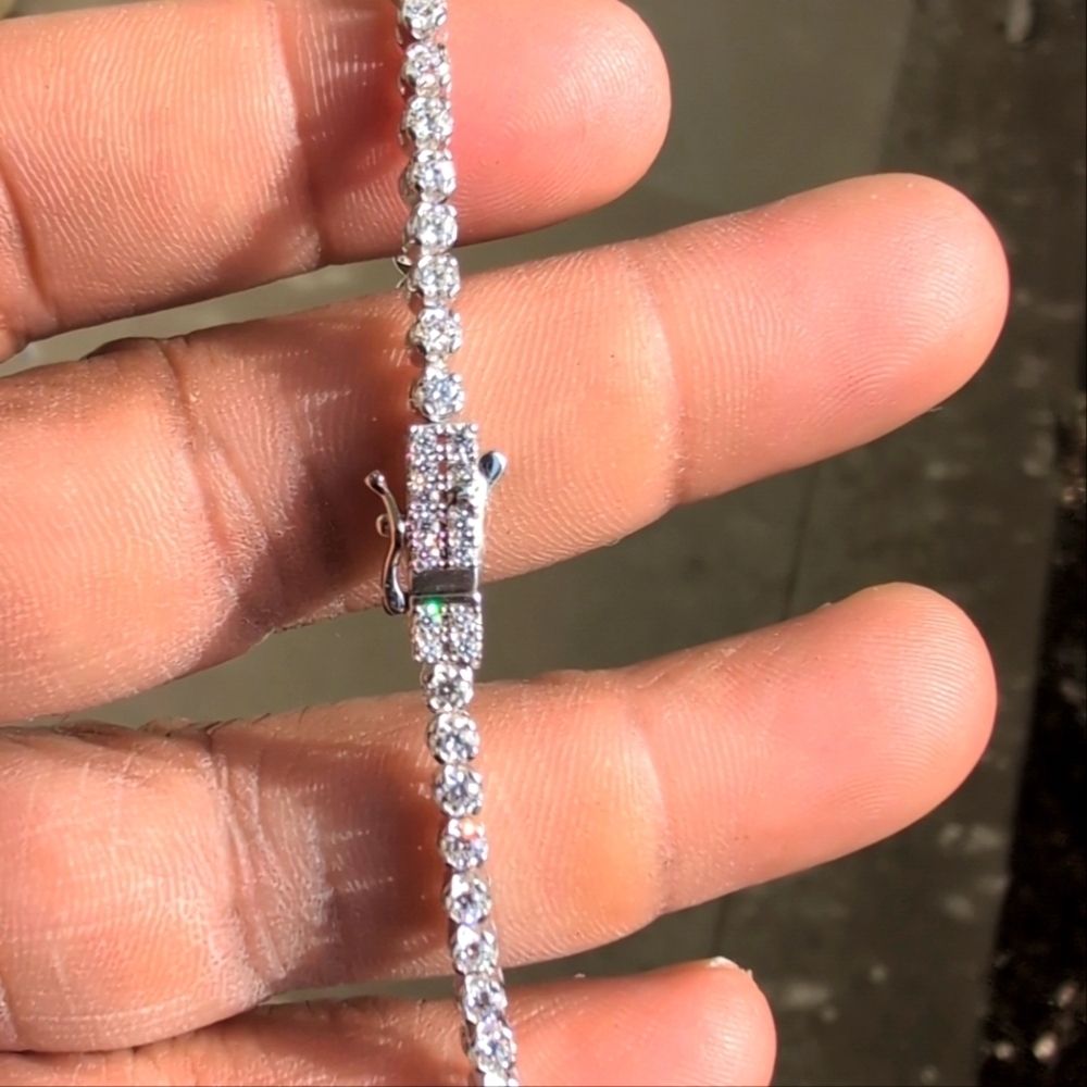 Rhodium Finish 925 Sterling Silver Round Moissanite 2.25mm Tennis Bracelet 